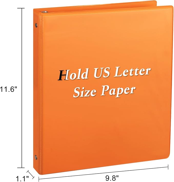 CIXILDTS 0.5-inch Round Ring Binder, Durable 1/2" 3 Ring Binder Fit Letter Size Paper, Orange, 6-Pack