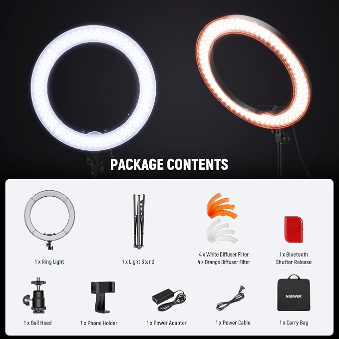 NEEWER 55W 18"/45cm Ring Light Kit [New Version], with Tripod Stand, RL-18 | 5600K Dimmable LED Ringlight, Phone Holder for iPhone, Lighting for Selfie Makeup Lash Tattoo Studio Photo Video Recording