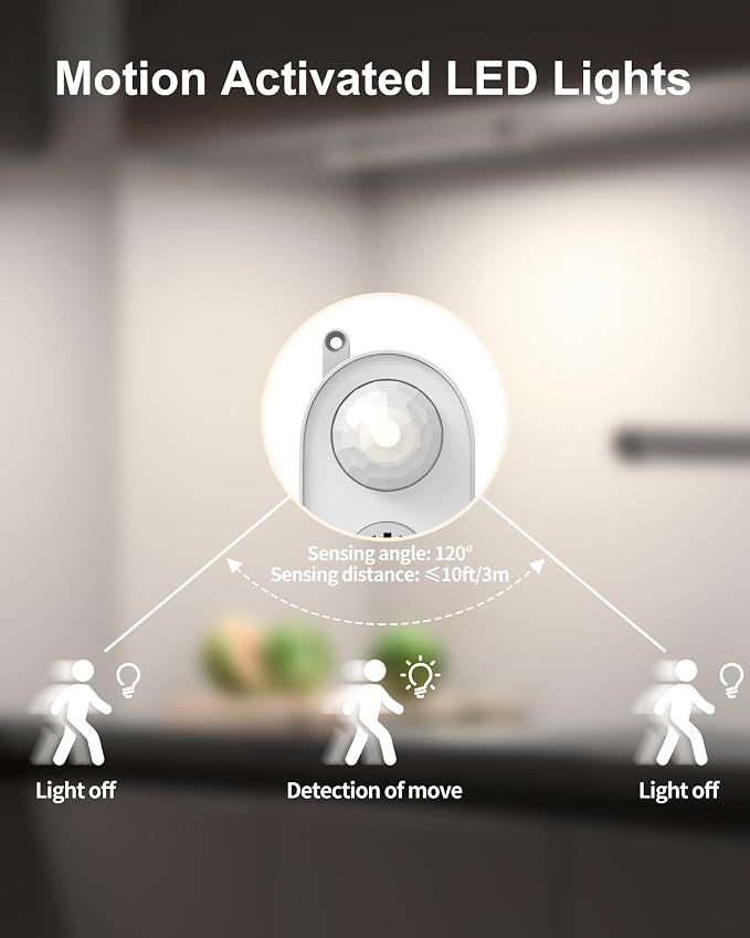 ASOKO Motion Sensor LED Under Counter Light 14.5in 3 Color | ASOKO 14.5" Motion Sensor Under Cabinet LED Light, 3 Color Changing Plug in Counter Bar for Kitchen Desk