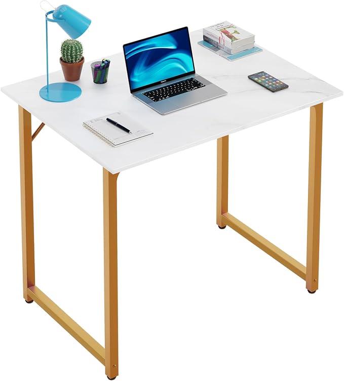 PayLessHere | 32 Inch Computer Desk | White Gold | Sturdy Office Desk | Metal Frame, Adjustable Feet | Water-Resistant, Scratchproof Surface | Writing Table for Home Office or Study | Pack of 1