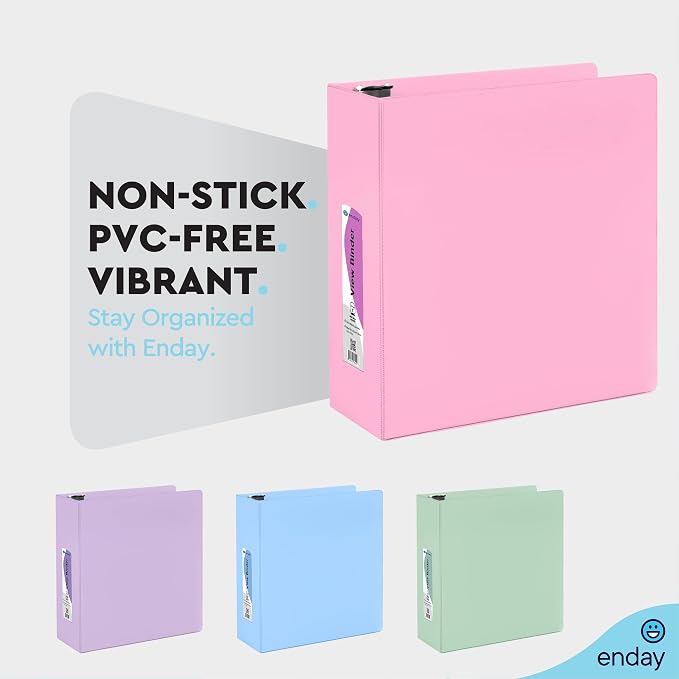 Enday 3 inch 3 Ring Binder (6 Pack - Assorted Colors) Binder 3 inch with Clear View Cover and 2 Inside Pocket - for Letter Size 8.5 x 11'' Paper, Ideal for School Supplies, Office, and Home