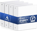 GNL 3 Inch Binders 3 Ring Bulk, 3" Three Ring Clear View Binder (Fit 8.5"x11" Paper) PVC-Free & Non-Stick for Office & School Supplies, White, 4 Pack