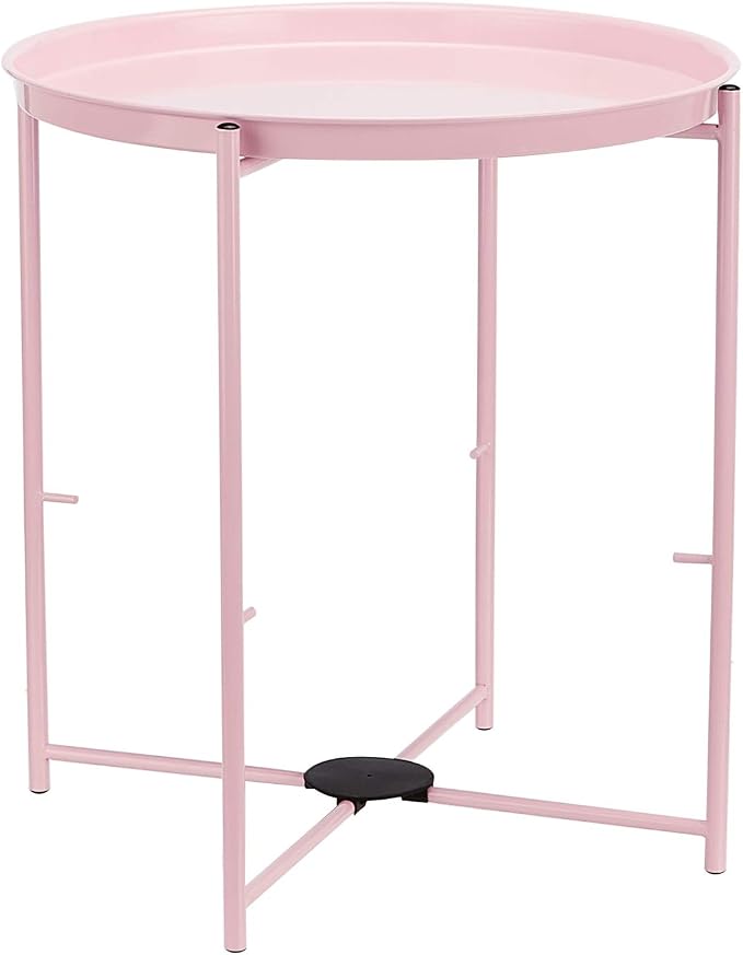 Amazon Basics Round End Table with Storage Bin, Easy Assembly, Bedroom Accent Table, 17.7" D x 17.7" W x 18.9" H, Dusty Pink | Side Table