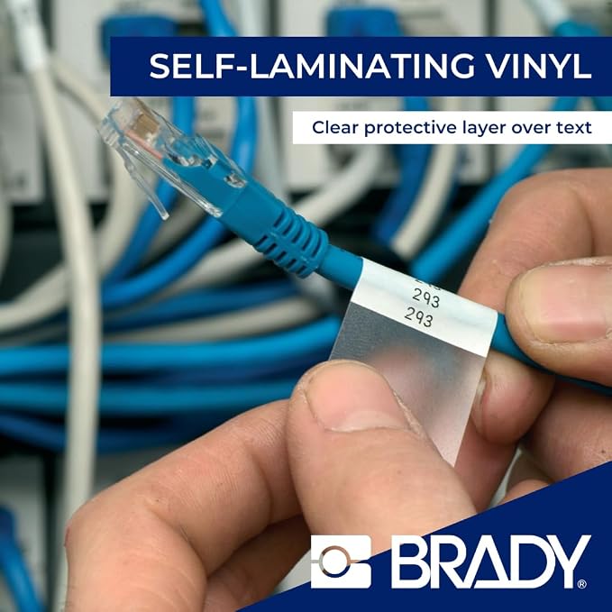 Brady Authentic (M4-102-427) Self-Laminating Vinyl Wrap Around Labels 1.25" H x 0.5" W Black on White, Clear, 200 Labels. for use with the BMP41, BMP51, and M511 Label Printers