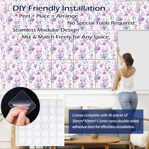 PINWELIFE® Acoustic Art Tiles – 8-Pack 12"x16" Sound Absorbing Panels, Seamless Wallpaper-Style Decorative Acoustic Wall Art, Echo Reduction for Home Studio/Office, Nano Tape Included