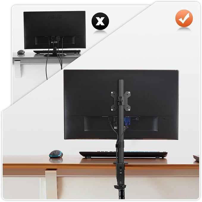 PHOLITEN Monitor Mount for Most 13-32" Computer Screens up to 20lbs,Adjustable Single Desk Monitor Stand with Tilt Swivel Rotation, VESA 75x75mm/100x100mm | Adjustable Single Desk Stand, Tilt Swivel Rotation, VESA 75x75/100x100mm