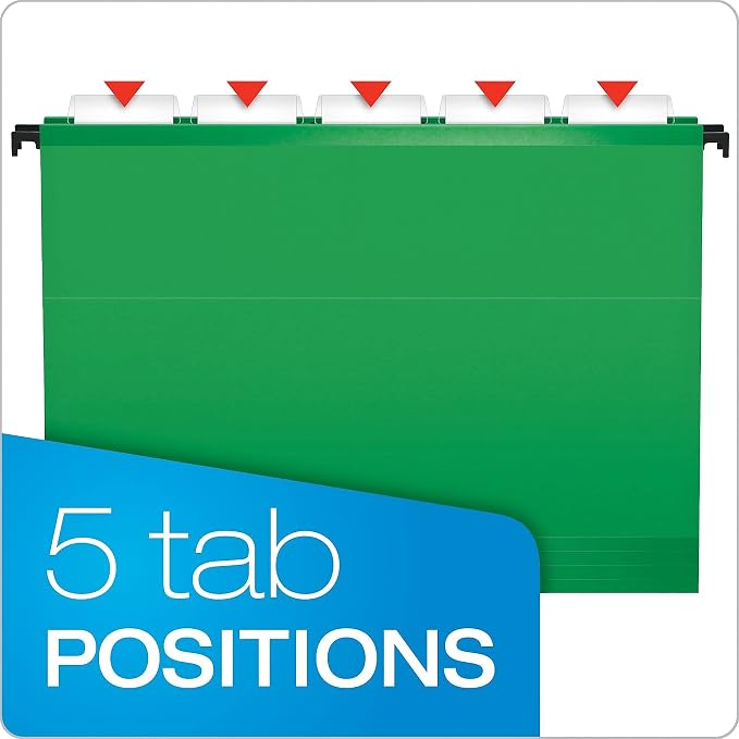 Pendaflex SureHook Reinforced Hanging Folders, Letter Size, Bright Green, 1/5 Cut, 20/BX (6152 1/5 BGR)