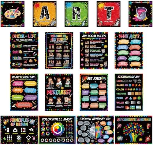 Funrous 17 Pcs Art Classroom Posters Elements of Art Bulletin Board Decor