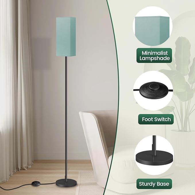 64.6" Floor Lamp, Pole Lamp with Foot Switch, Modern Standing Lamp, Minimalist Freestanding Lamp (Bulb Not Included), for Living Room, Bedroom Office ETL Listed, Black and Teal J07LD05