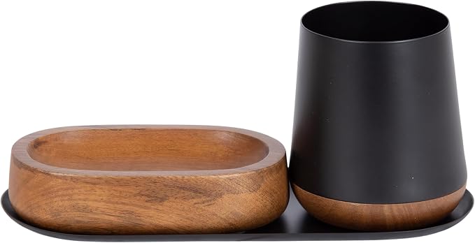 Kate and Laurel Koni Modern Three-Piece Tabletop Organization Set; 12 x 6 x 5; Walnut Brown and Black; Wood and Metal Organizational Set for Home Office or Entryway Decor