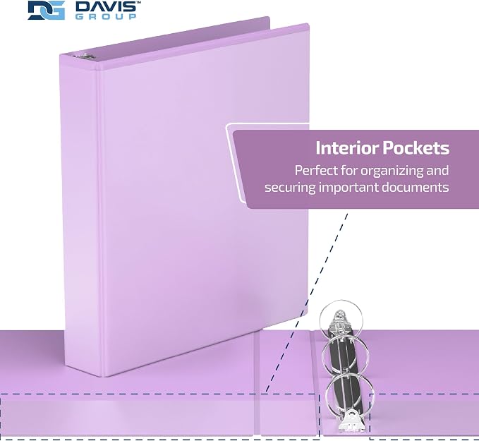 Pack of 6 Premium View Binders, Ring Binders with Clear-View Cover and Interior Pockets, Pastel Color Options, 1.5 Inch, Lavender