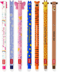 LEGAMI - Set of 7 Erasable Gel Pens with Thermosensitive Erase Ink, Range of ink colours & barrel designs, 0.7mm Tip, Unicorn, Hippo, Butterfly, Corgi, Tiger, Giraffe, Teddy Bear Designs