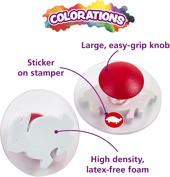 Colorations Easy Knob Grip Stamper Animal Stamps, Set of 15, Ages 3+, PreK+ | 2" x 3", Storytelling, Card Making, Decorating, Educational, Learning, Biology