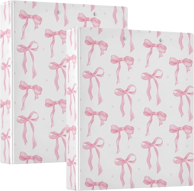 Pink Coquette Bow Binder 1.5 Inch Binder with Clipboard&Pockets, Cute Preppy Bowknot Hardcover Binders 3 Ring, Heavy Duty Large Bows File Folder for Office School Supplies - Holds 200 Sheets