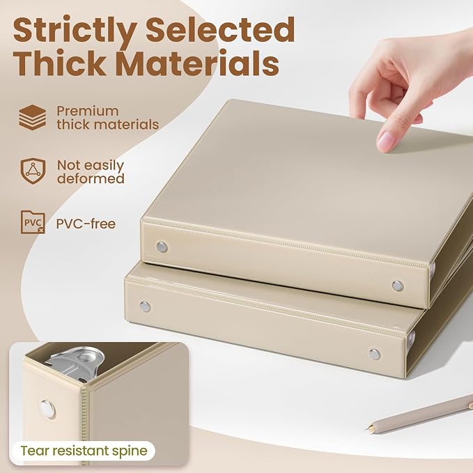 SUNEE 3 Ring Binder 1 Inch 4 Pack, Clear View Binder Three Ring PVC-Free (Fit 8.5x11 Inches) for School or Office Supplies, Neutral Aesthetic