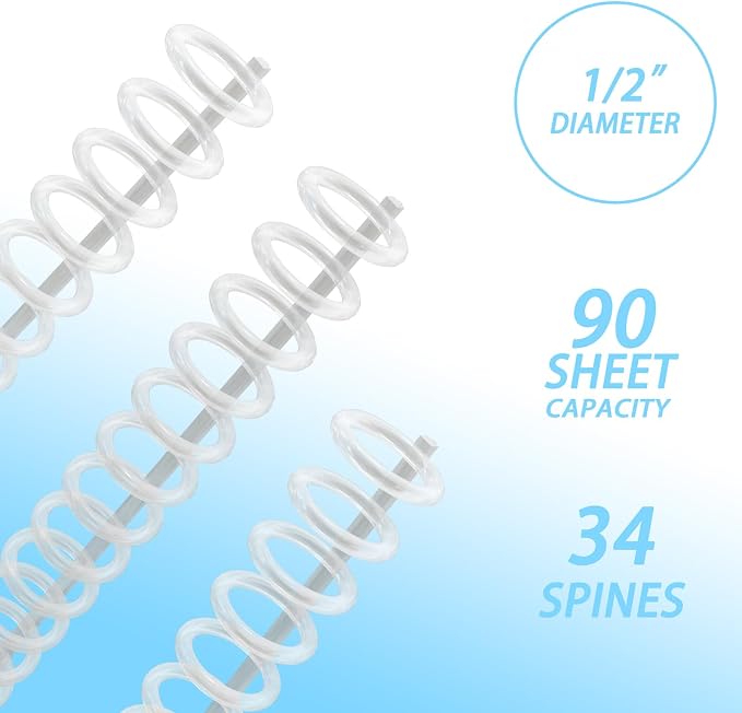 Rayson PROC1230CR Click Binding Spines, 3:1 Pitch, 1/2" Diameter, 90 Sheets Binding Capacity, Clear, 30/Box