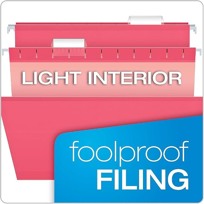 Pendaflex 04153 1/5 PIN Reinforced Hanging Folders, Legal Size, Pink, 1/5 Cut, 25/BX (4153)