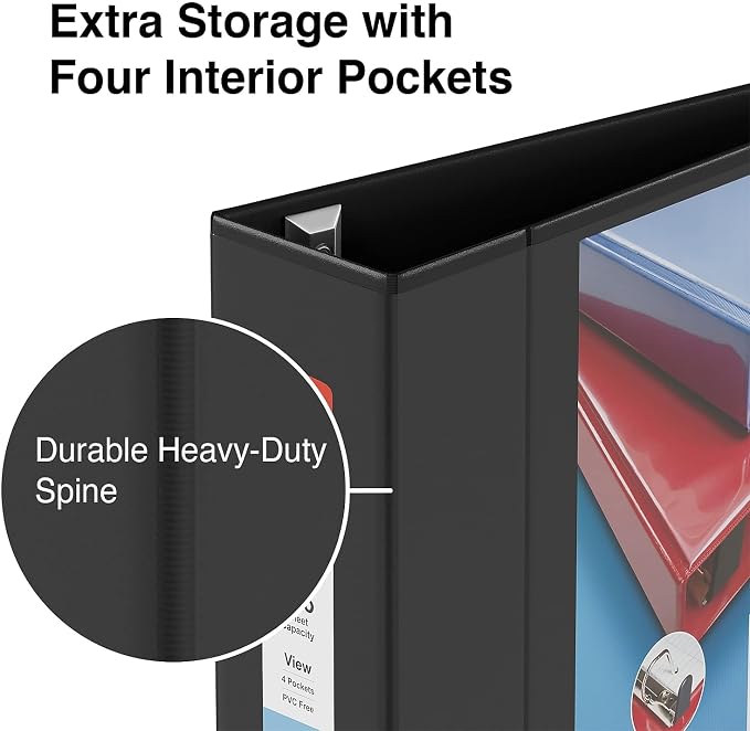 Staples Heavy-Duty 4-Inch D-Ring View Binder, Black, 1,000 Sheets | Extra-large capacity for office archiving and bulk document storage.