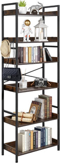 VEVOR Industrial Bookshelf, 6-Tier, Vintage Ladder Shelf Bookshelves and Bookcases, with Metal Frame, Book Organizer with Open Shelves, for Living Room, Bedroom, Kitchen, Home Office, Rustics Brown