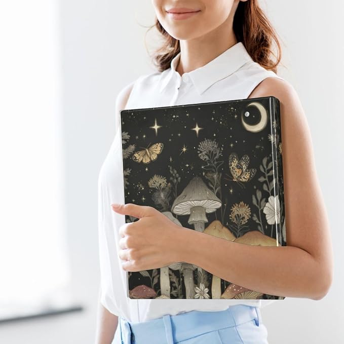 Mystical Mushrooms and Butterflies Binder 3 Ring 1.5 Inch Binder with Clipboard&Pockets, Hardcover Binders Heavy Duty Large File Folder for Office School Supplies - Holds 200 Sheets