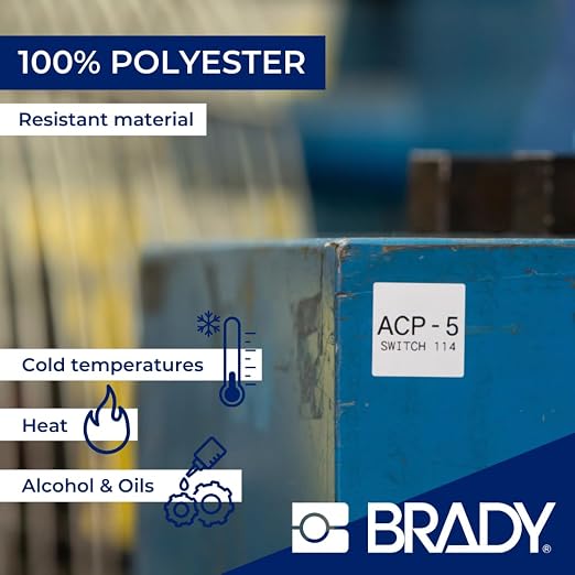 Brady Authentic (M4C-375-422) Aggressive Adhesive Multi-Purpose Polyester Labels 0.375 in Black on White. for use with The BMP41, BMP51, and M511 Label Printers
