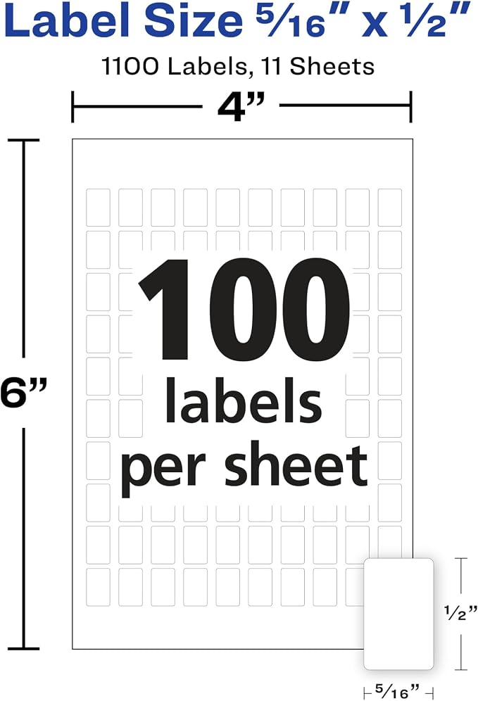 Avery Multi-Use Removable Labels, 5/16" x 1/2", White, Non-Printable, 1,100 Blank Labels Per Pack, 19,800 Total (18 Packs of 5412)