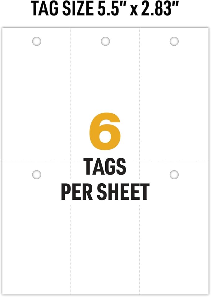 Avery UltraDuty Printable Plastic Hang Tags, 5.5" x 2.83", White Blank Tags, 50lb Pull-Strength, 60ct (62400)