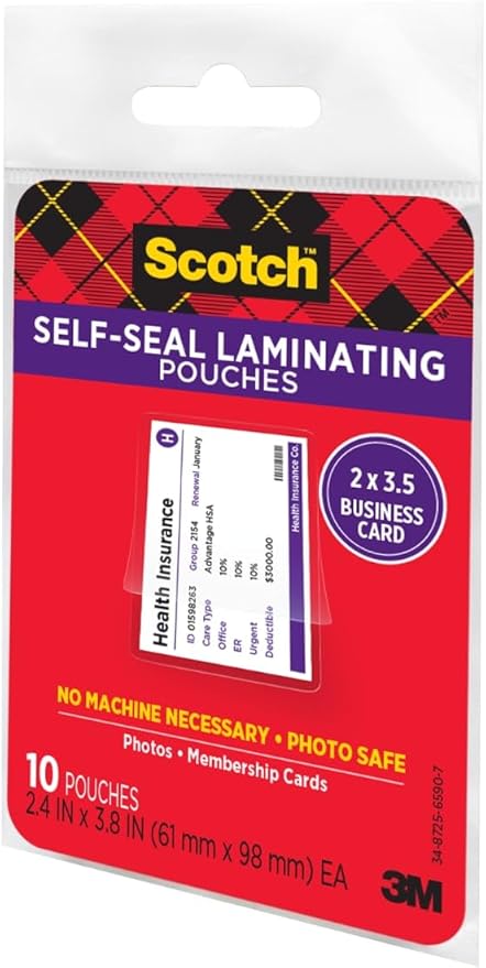 Scotch Self-Sealing Laminating Pouches, 2 in x 3.5 in Business Card Size (Pack of 300)