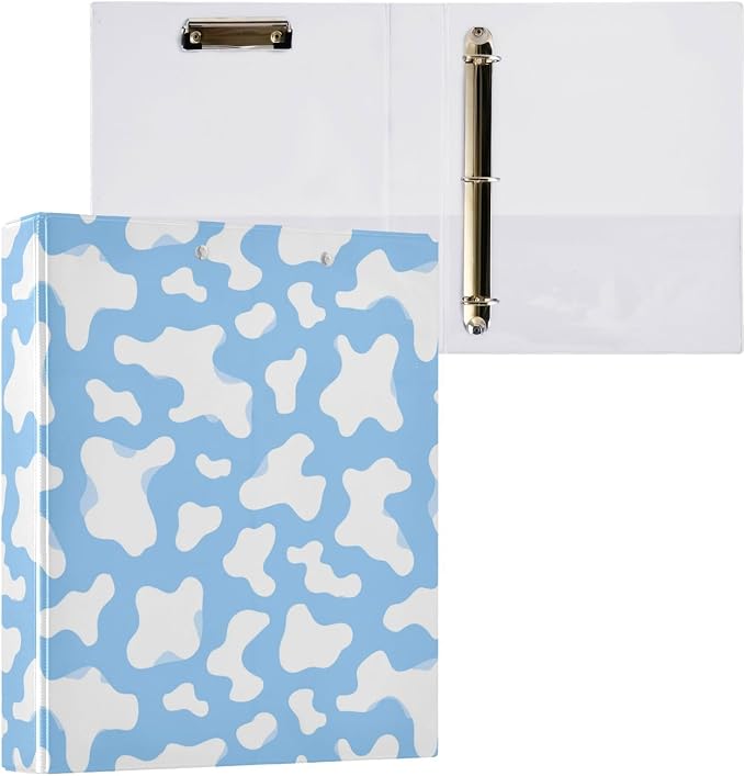 Blue Cow Spot Round Ring Binders 1.5 Inch 3 Ring Binder with Clipboard Holds 200 Sheets Office Home School