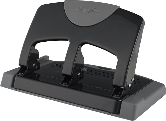 Swingline 3 Hole Punch, 45 Sheet Capacity Three Hole Puncher 3 Ring, Paper Punch, SmartTouch Low Effort, Black & Silver (74136)