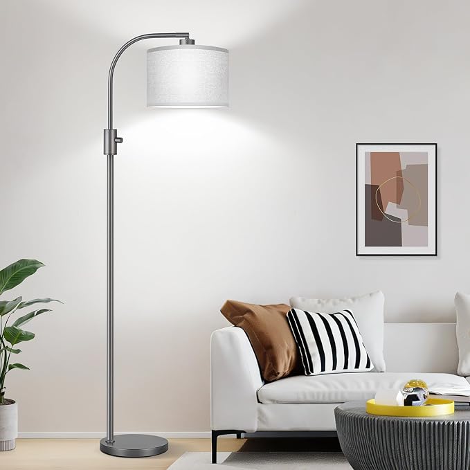 Nintiue Upgraded Modern Arc Dimmable Tall Standing Floor Lamp with Gray Shade, 1200 Lumens LED Bulb Included, for Living & Reading Room, Bedroom, Office & Nursery, Gray