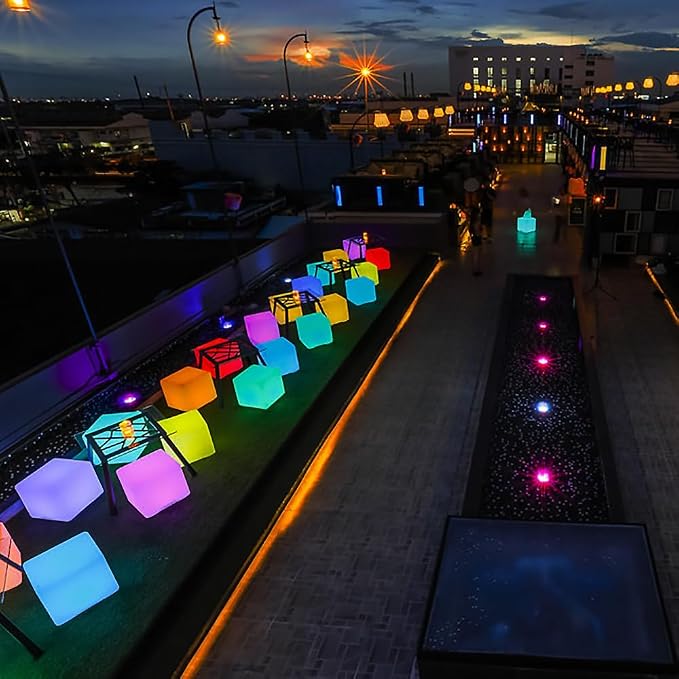 Mr.Go 20-Inch LED Cube Light, Large RGB Lighted Cube Table Glowing Chair | 16 RGB Color Changing, 350lbs Load Multi-use Cube Seat & Side Table, IP65 Waterproof, Indoor & Outdoor Patio Pool Party Decor