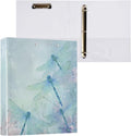 Blue and Teal Dragonfly Floral Binder 3 Ring 1.5 Inch Binder with Clipboard&Pockets, Hardcover Binders Heavy Duty Large File Folder for Office School Supplies - Holds 200 Sheets