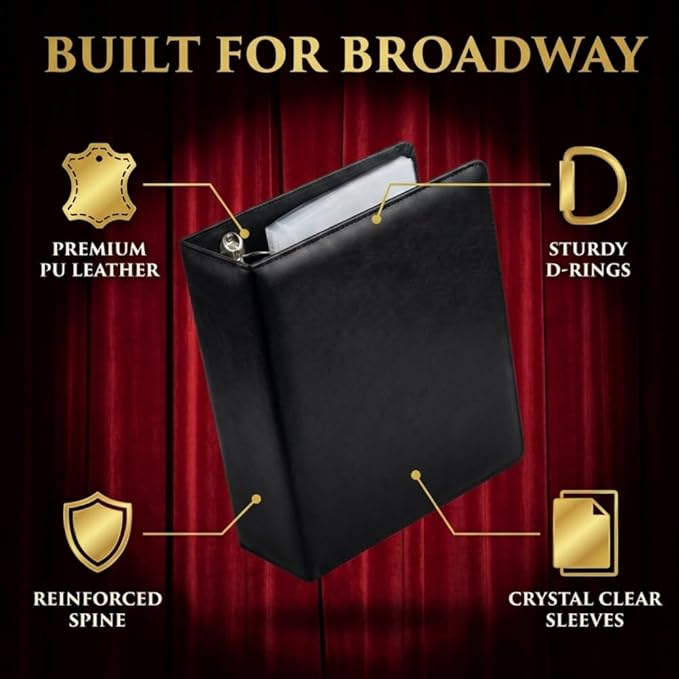 Playbill Binder with Sleeves, Broadway Showbill Organizer Gifts for Theater | Holds 35 Playbills in Protective Sheets. Black Show Bill Book Holder, Album, Display and Storage for Play Bill Collections