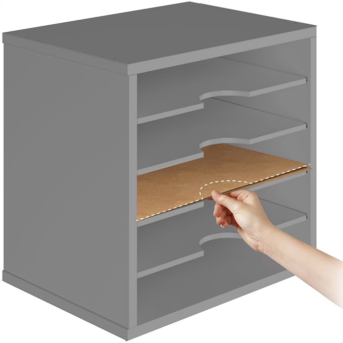 Ballucci 5-Tier File Organizer for Desk, Wooden Mail Sorter, Office Desk Organization, Paper Storage Organizers, Folder Holder for Desk, Letter Trays & Stacking Supports, Gray