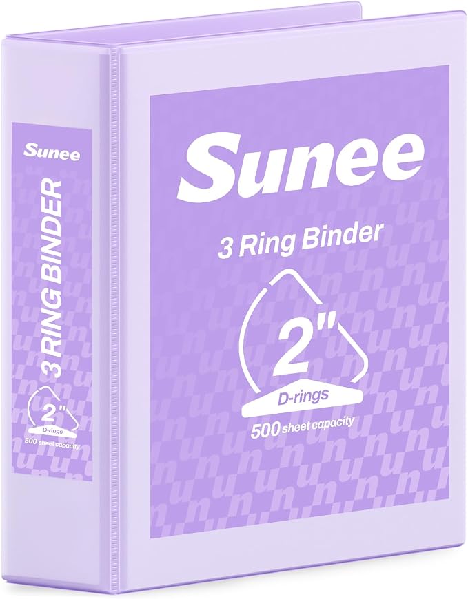 SUNEE 3 Ring Binder 2 Inch, Clear View Binder Three Ring PVC-Free (Fit 8.5x11 Inches) for School or Office Supplies, Light Purple, 1 Pack