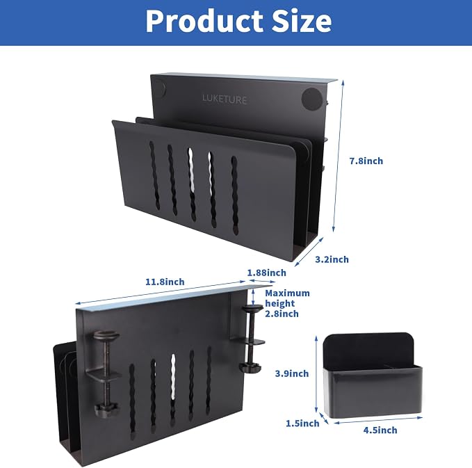 LUKETURE 2 Tier Desk Side Storage, No Drill Laptop Mount with Pen Holder | Fits Flat Edge Desks 0.3 to 2.8 Inches,Secure Grip on Wood, Glass, or Metal Surfaces Without Slipping