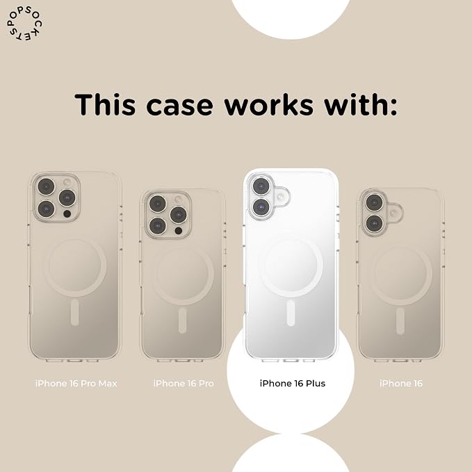 PopSockets iPhone 16 Plus Phone Case with MagSafe- Black Translucent | Magnetic, Wireless Charging, Camera & Drop Protection, Black, Electronic Accessories, For iPad/Kindle/iPhone/Android