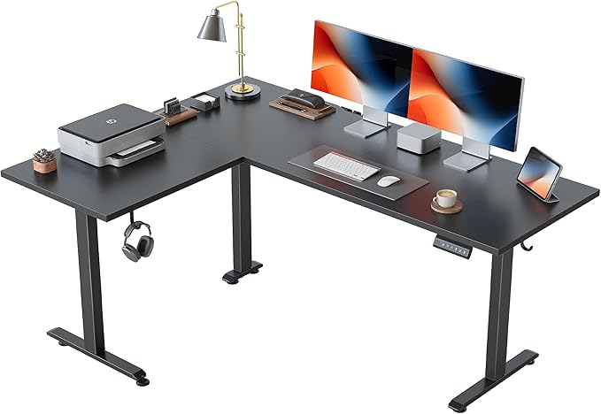 Agilestic L Shaped Standing Desk 63 inch Adjustable Height, Electric Corner Standing Desk, Sit Stand Computer Table with Splice Board, Black | Corner Desk, Ample Workspace, Memory Presets, Hooks, Stable Steel Frame,176 lbs Capacity, Easy Assembly, Spli...