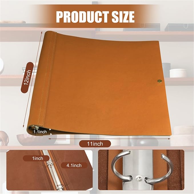 Teling 1 Pcs Leather 3 Ring Binder Holds 8.5 x 11 Inch Paper Binder Organizer Vintage Faux Leather Portfolio Folder Planner for Office Home Document Photo Diary Supplies (Antique Brown)