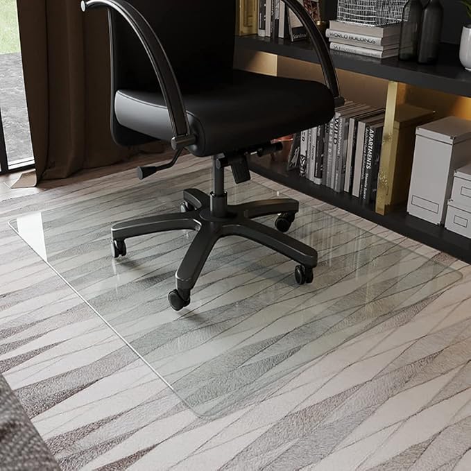 GLSLAND Office Chair Mat for Carpet - 36" x 46" Tempered Glass Floor Mat - for Office Chair on Carpet - 1/6" Thick Clear Computer Floor Mat with 4 Anti-Slip Pads
