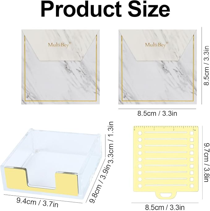Buqoo Gold Acrylic Sticky Note Holder with Metal Stencil, 2* Sticky Notes | Post It Note Dispenser Sticky Note Pad Holder Organizer for to Do Lists, Grocery Lists