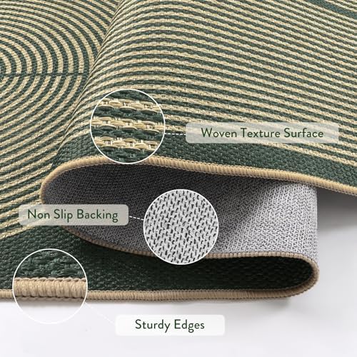 Lahome Rainbow Easy Jute Dark Green Rug, 5x7 Mid Century Modern Rug