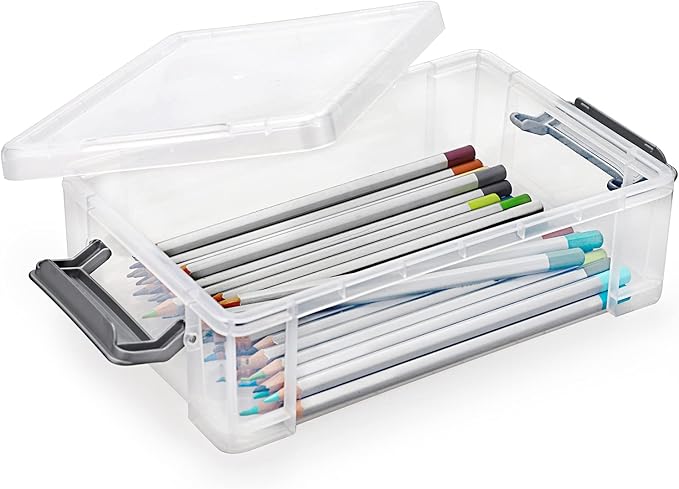 BTSKY 4 Pack Extra Large Plastic Pencil Box Stackable, Translucent, Grey | Clear Pencil Caase Crayon Box Set Marker Organizer Art Supply Storage Organizer for Gel Pens Pencils Erasers Tape Markers etc