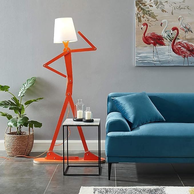 Cool Corner Reading Wood Tall Floor Lamp, LED Bulb Included, Orange | Decorative Swing Arm Lighting, Creative Gift Idea for Living Room, Kids Room, Bedroom, Office, Farmhouse