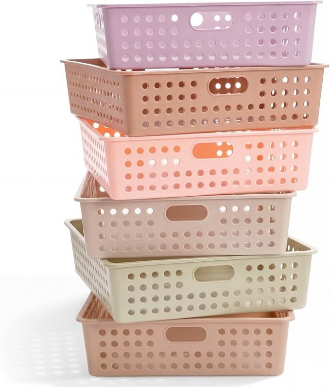 Geetery 6 Pack Classroom Storage Baskets with Handle,Terrazzo Color | 14''x10'' Paper Tray Holds A4 Turn in Trays Plastic Paper Baskets Desk Organizer Bin for Classroom, Library, Office, Home