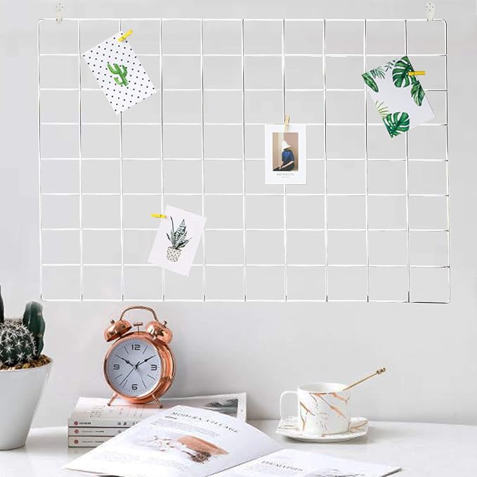 2 Pack Large Wall Grid Panels with Light and Clips, Photo Display Board, Picture Frame Collage Board, Wire Grid Wall Panel Room Decoration,Silver | Picture Frames Collage , Wire Grid Wall Panel Room Decoration