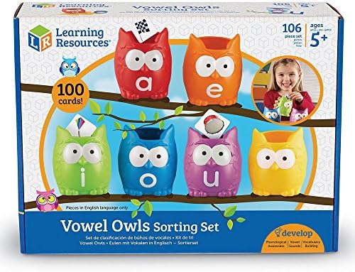Learning Resources Vowel Owls Sorting Set - Phonics Games for Kids, Vowel Sounds, Toddlers Vocabulary Building, ABC Word Game, Reading skills Toys, Learn to Read, Gifts for Boys and Girls, multicolor
