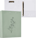Sage Green Minimalist Floral Binder 3 Ring 1.5 Inch Binder with Clipboard&Pockets, Hardcover Binders Heavy Duty Large File Folder for Office School Supplies - Holds 200 Sheets