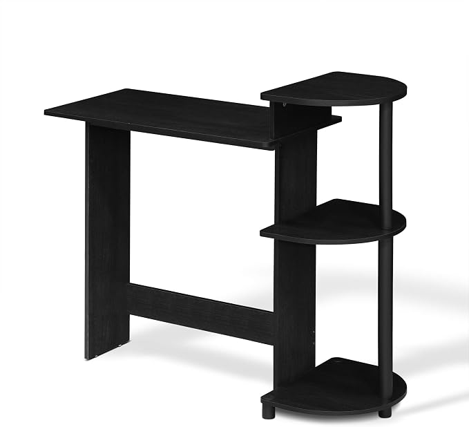Furinno COMPACT Desk, 28.5" Wide Gaming Desk with Shelves, Computer Desk with Book Shelf, Office Desk for Home Office, Study Room, Dorm, Bedroom, Americano